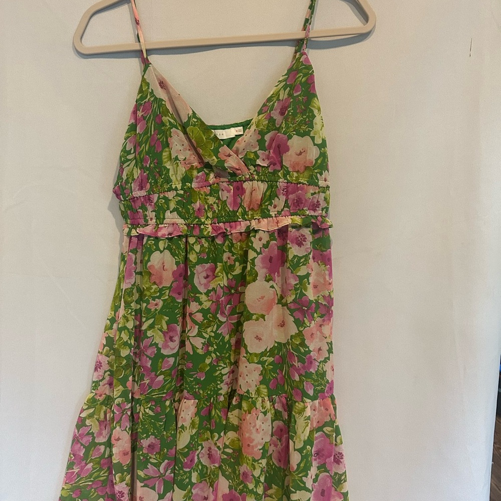 LUSH Green and Pink Floral Mini Dress